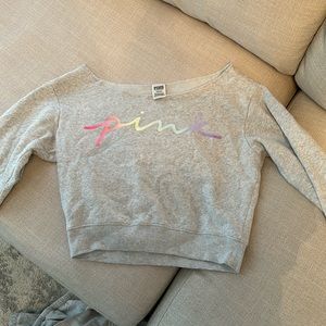 pink off shoulder shirt